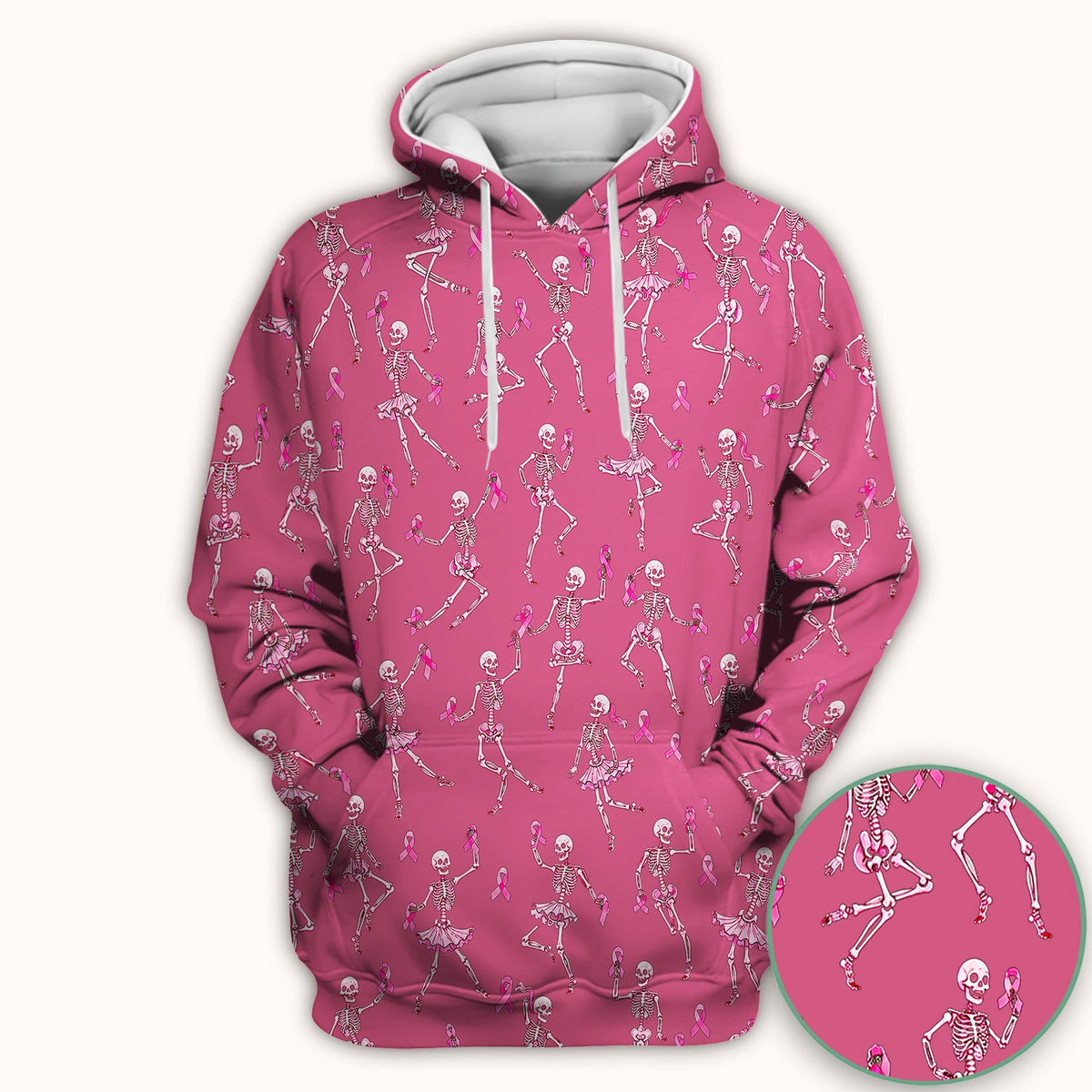 Breast Cancer Skeleton Nurse Scrub Top - Black Pink
