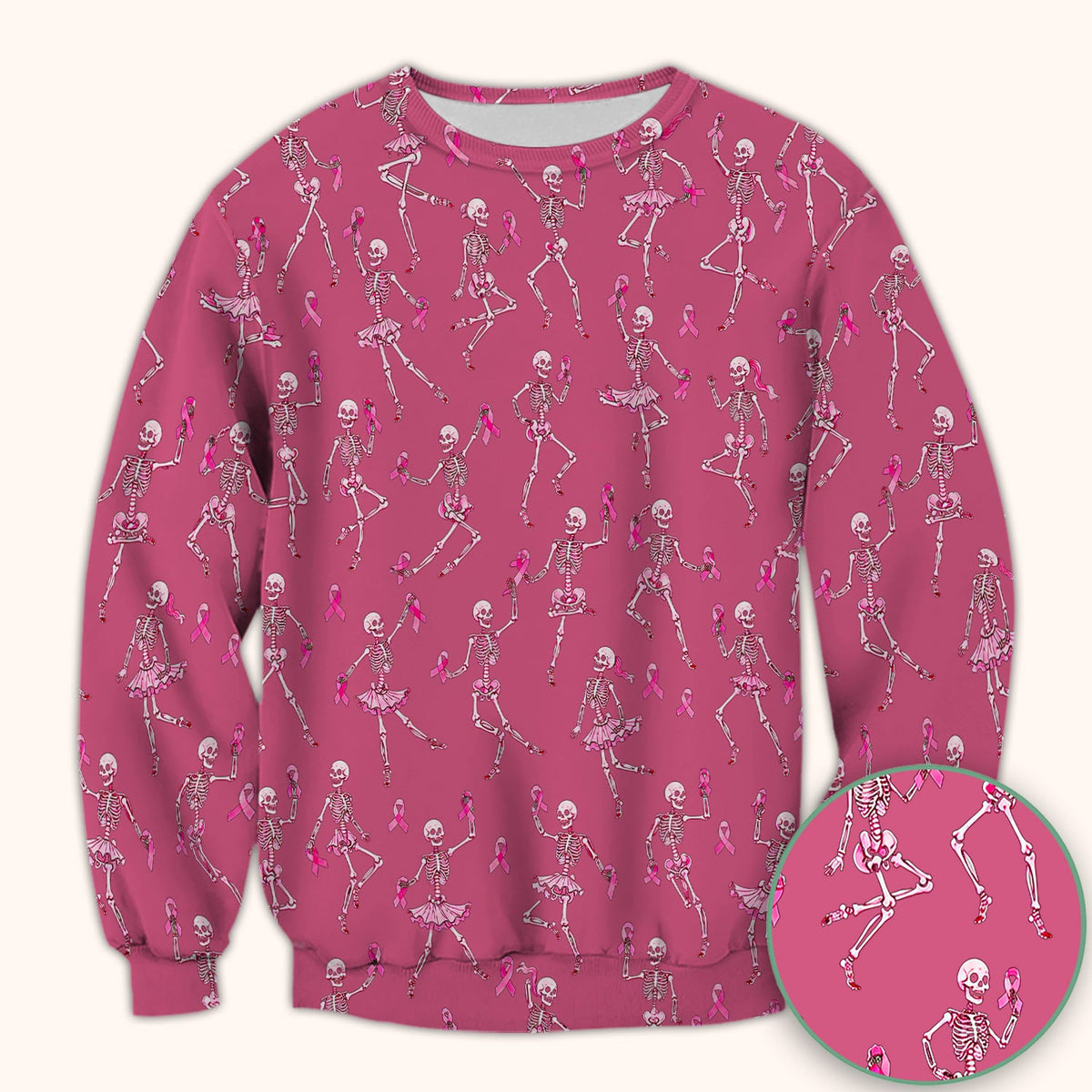 Breast Cancer Skeleton Nurse Scrub Top - Black Pink