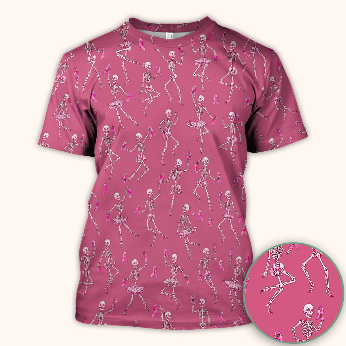 Breast Cancer Skeleton Nurse Scrub Top - Black Pink