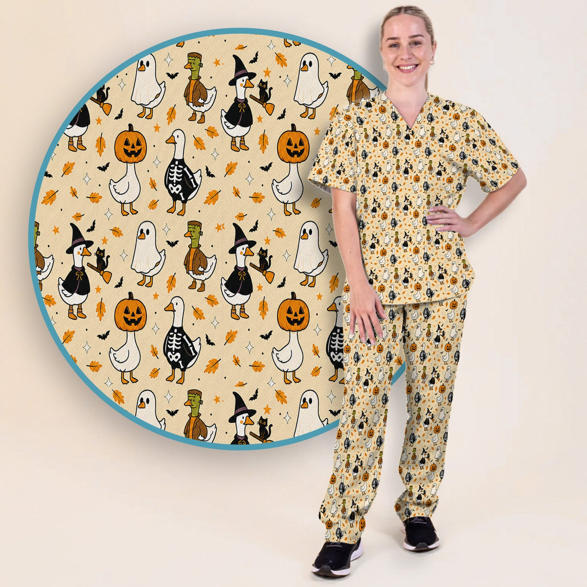 Spooky Halloween Goose Nurse Scrub Set