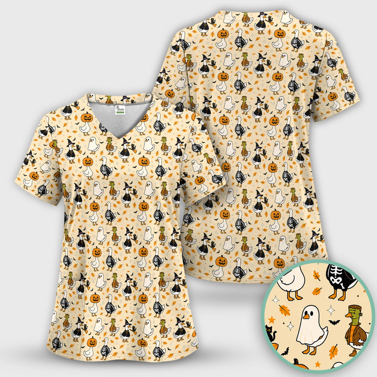 Spooky Halloween Goose Nurse Scrub Top