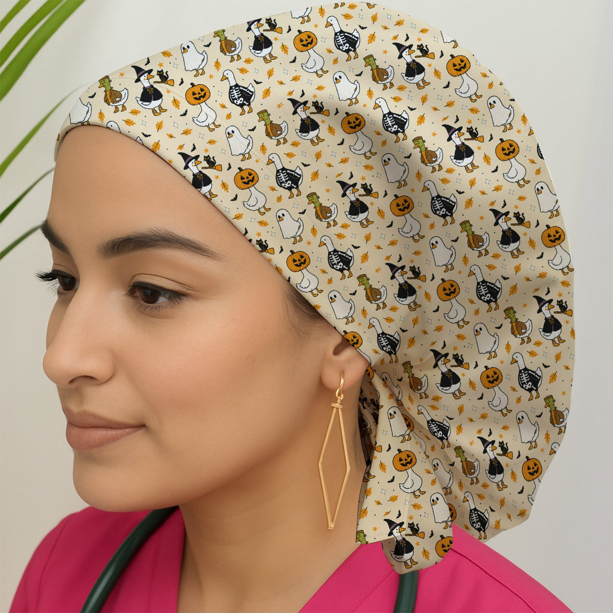 Spooky Halloween Goose Scrub Cap