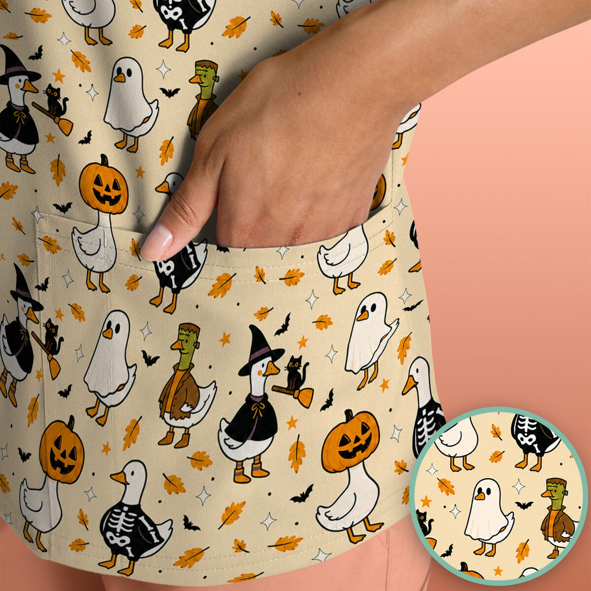 Spooky Halloween Goose Nurse Scrub Top