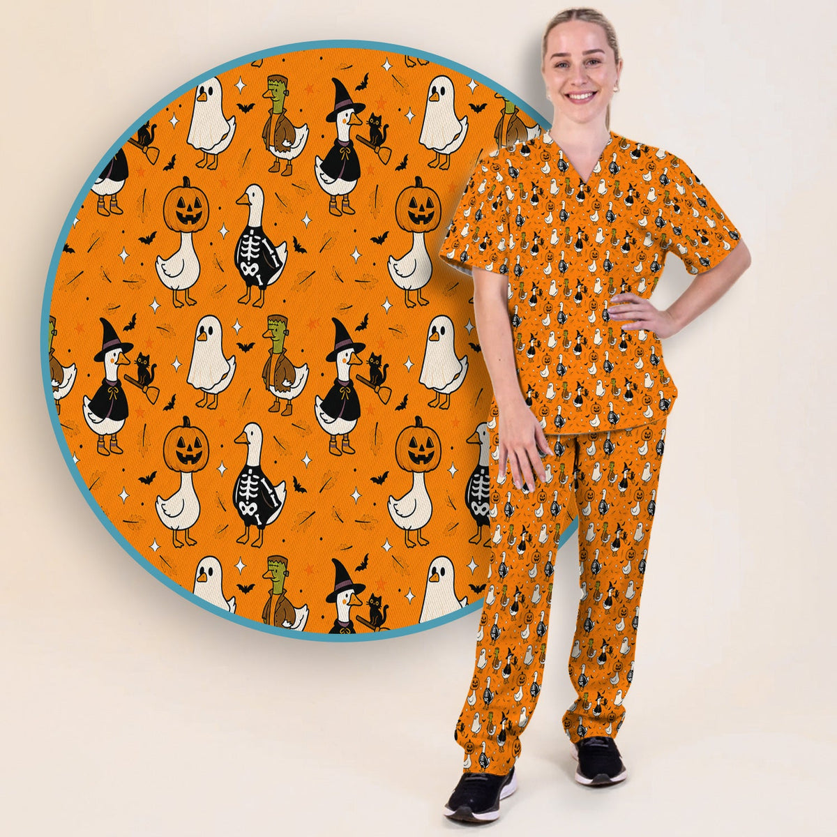 Spooky Halloween Goose Nurse Scrub Set