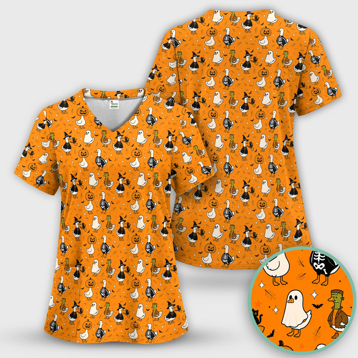 Spooky Halloween Goose Nurse Scrub Set