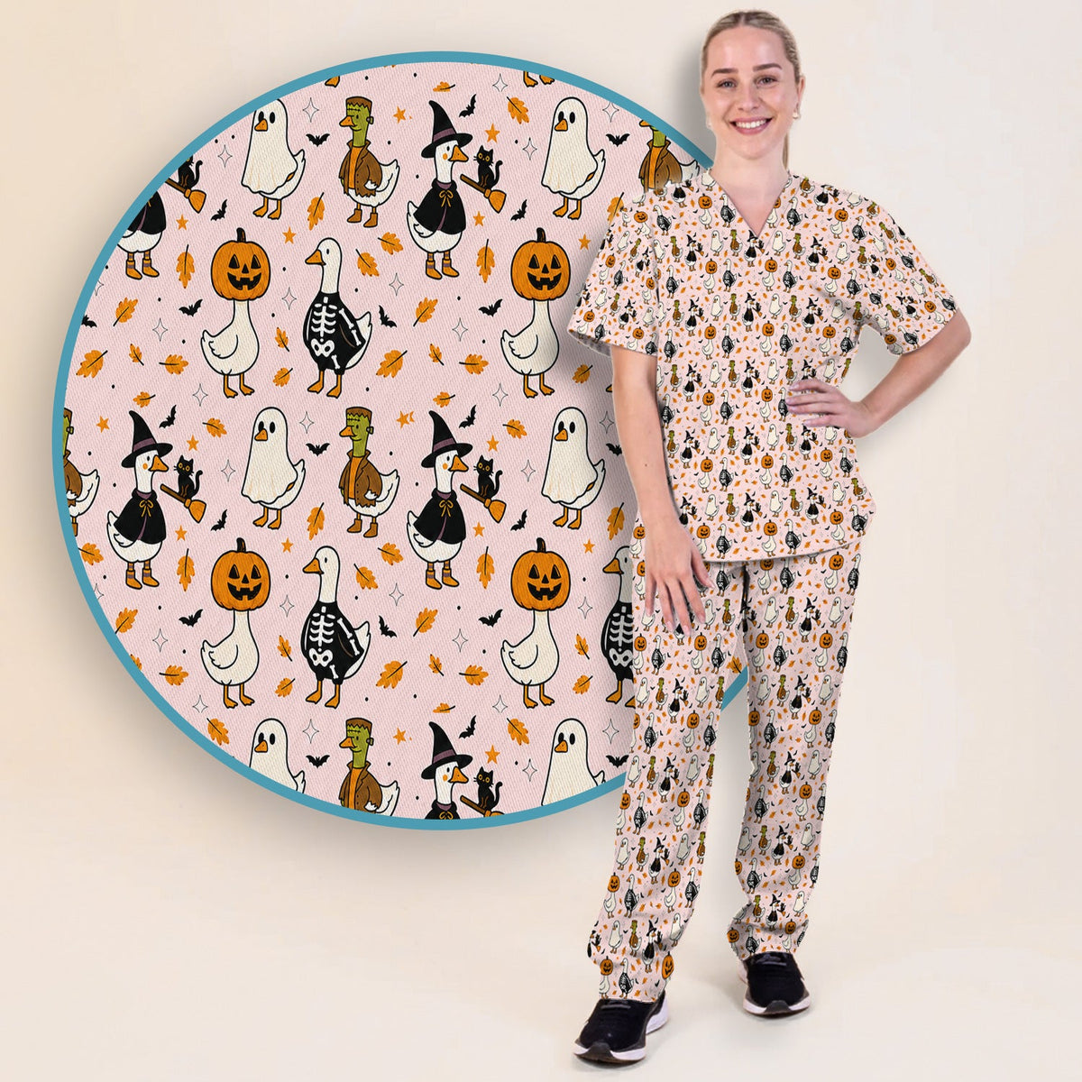 Spooky Halloween Goose Nurse Scrub Set