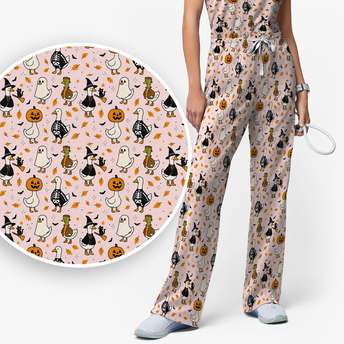 Spooky Halloween Goose Nurse Scrub Set