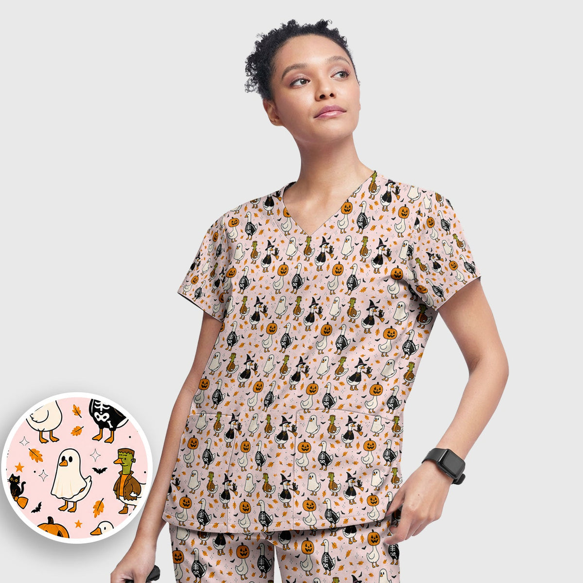 Spooky Halloween Goose Nurse Scrub Set