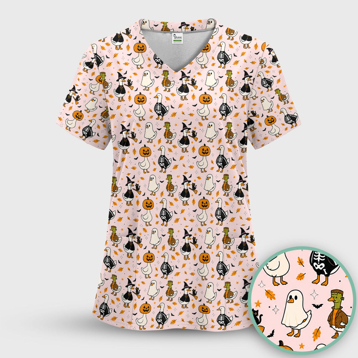 Spooky Halloween Goose Nurse Scrub Top