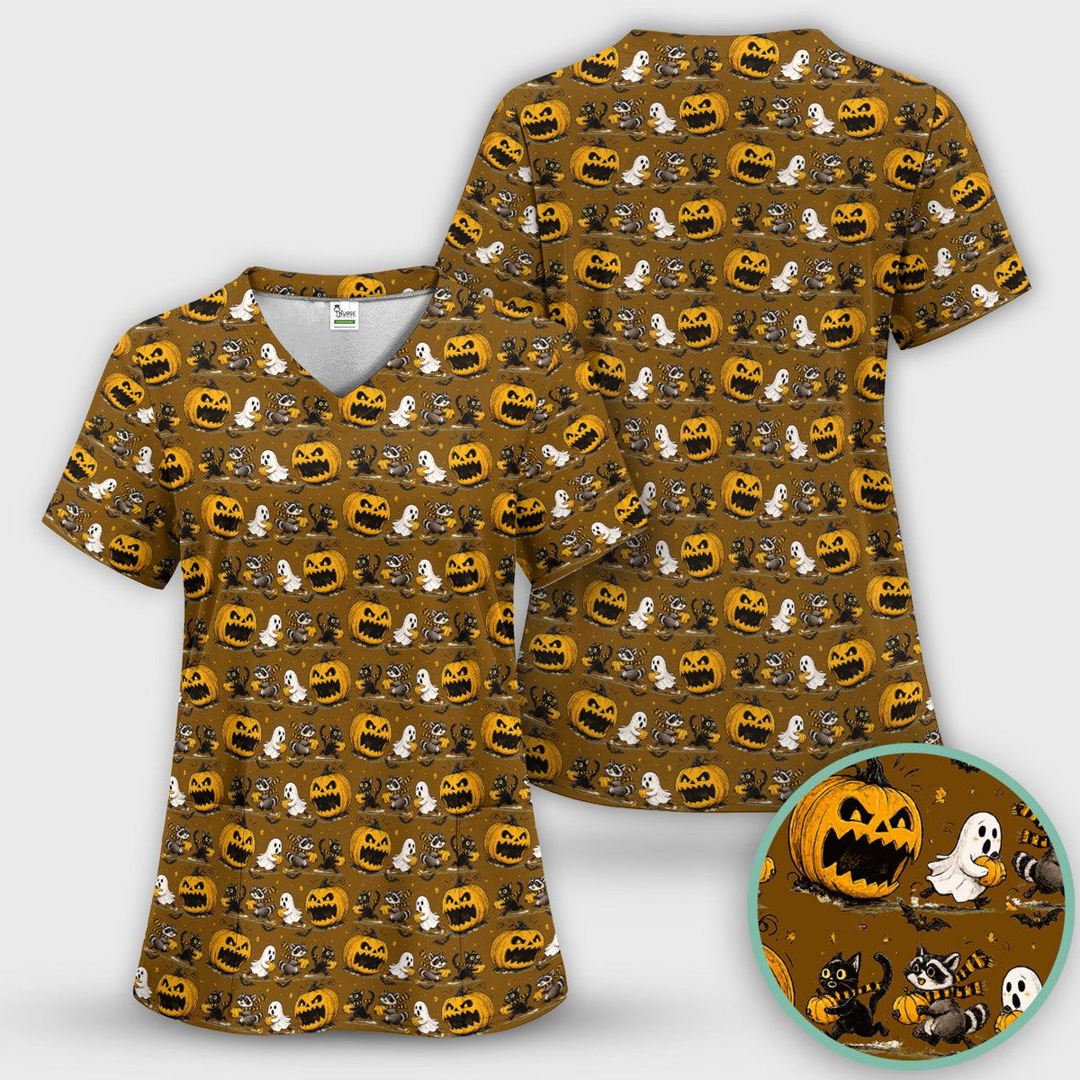 Spooky Woodland Critters Nurse Scrub Top