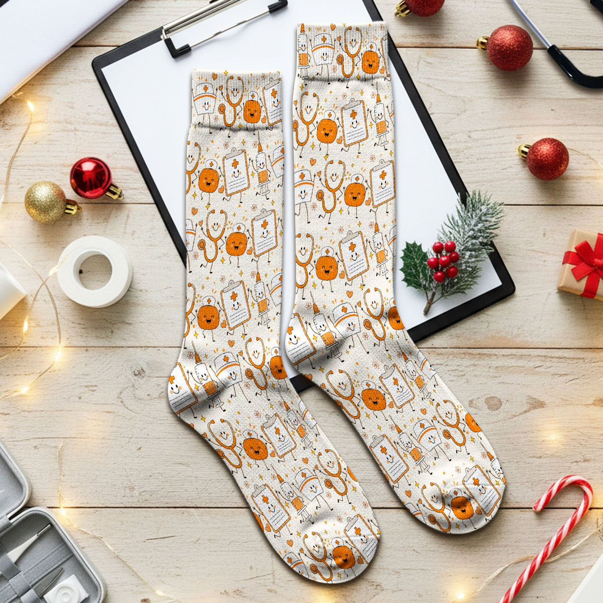 Stethoscope Medical Icons Nurse Socks - Halloween Gift