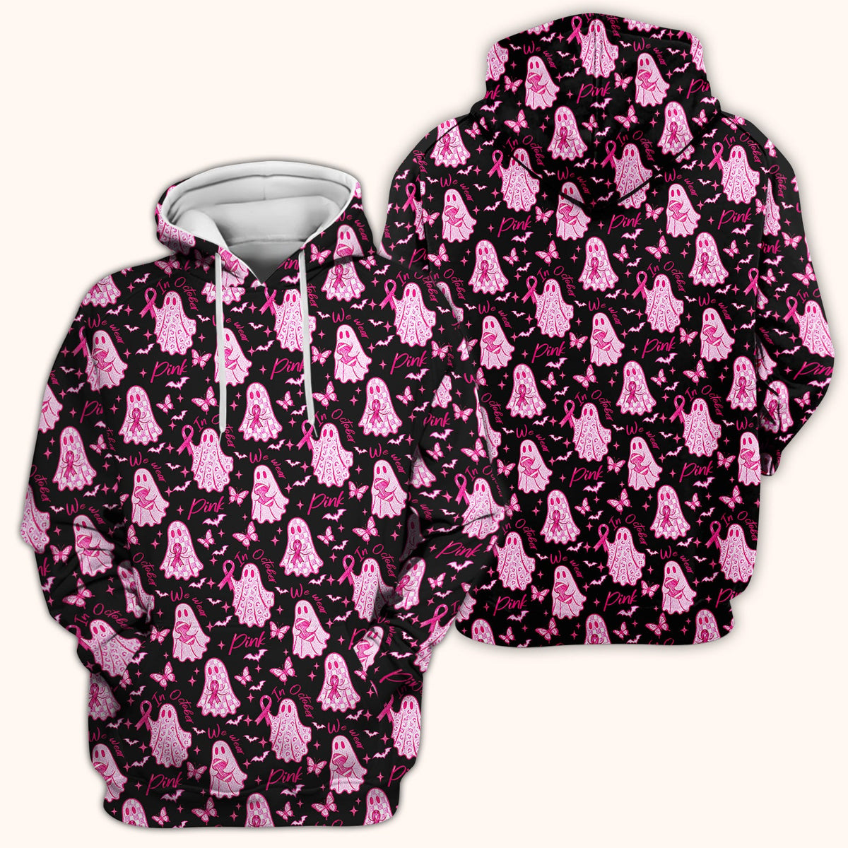 Spooky Pink Ribbon Ghost Nurse Scrub Top