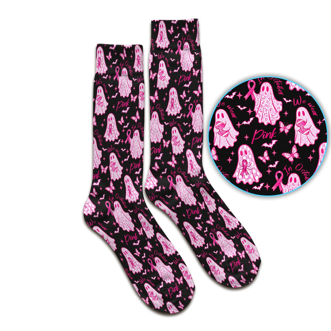 Spooky Pink Ribbon Ghost Nurse Socks