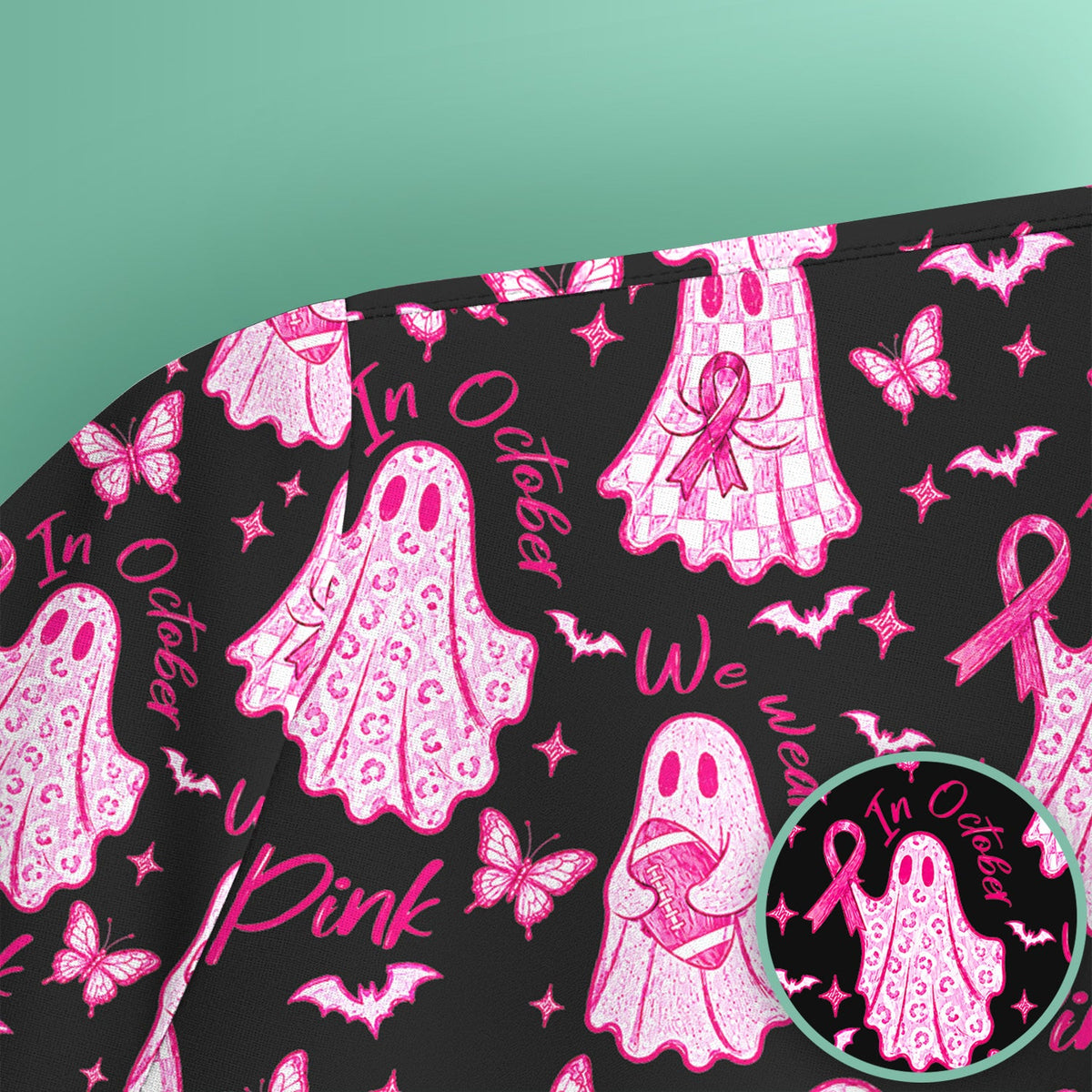 Spooky Pink Ribbon Ghost Nurse Scrub Top