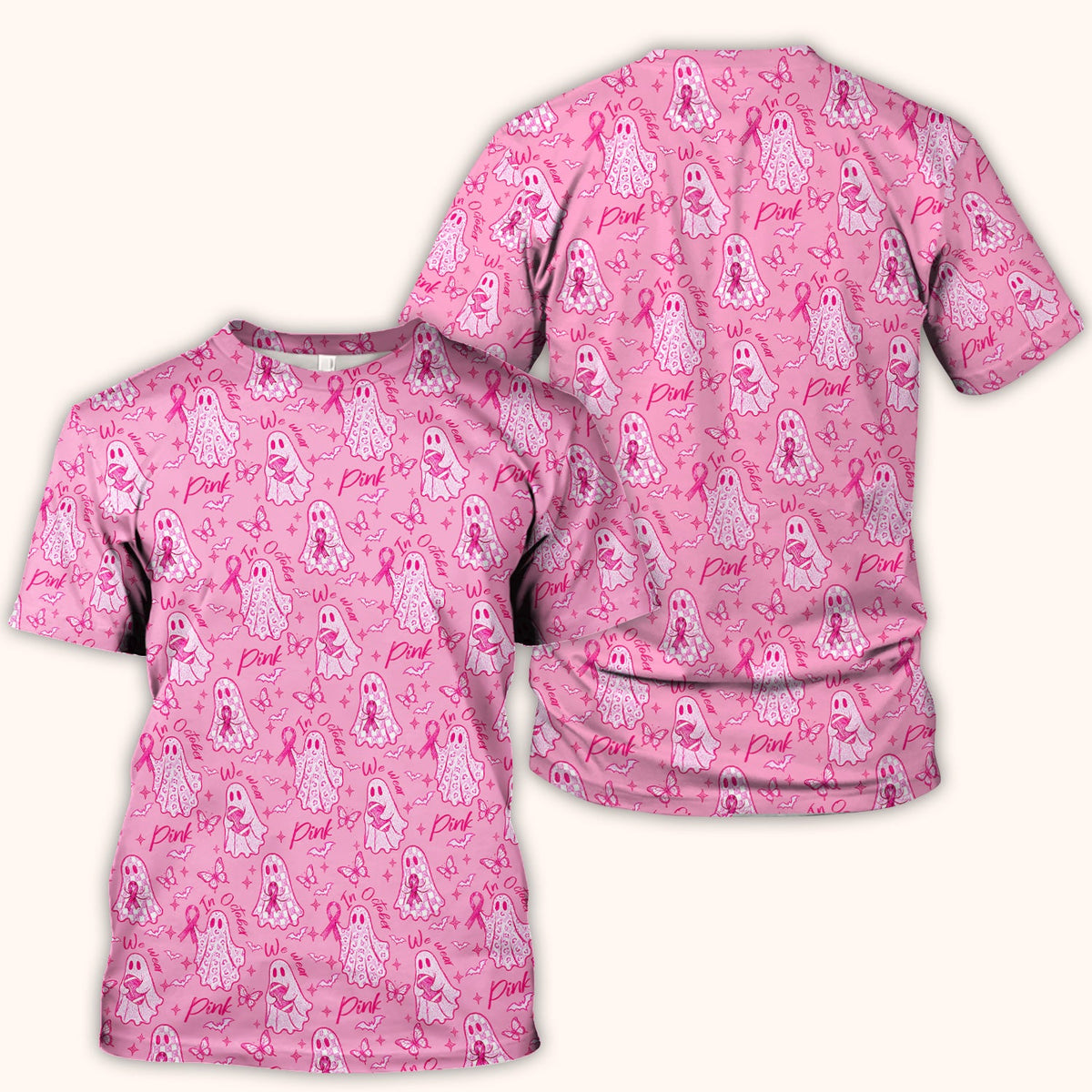 Spooky Pink Ribbon Ghost Nurse Scrub Top