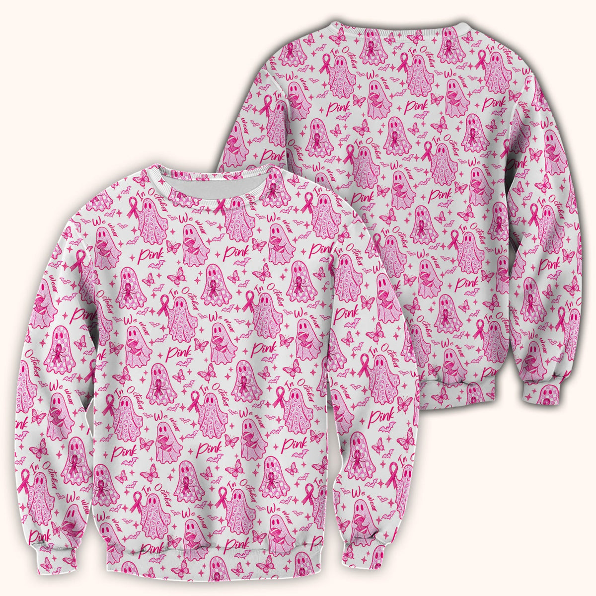 Spooky Pink Ribbon Ghost Nurse Scrub Top