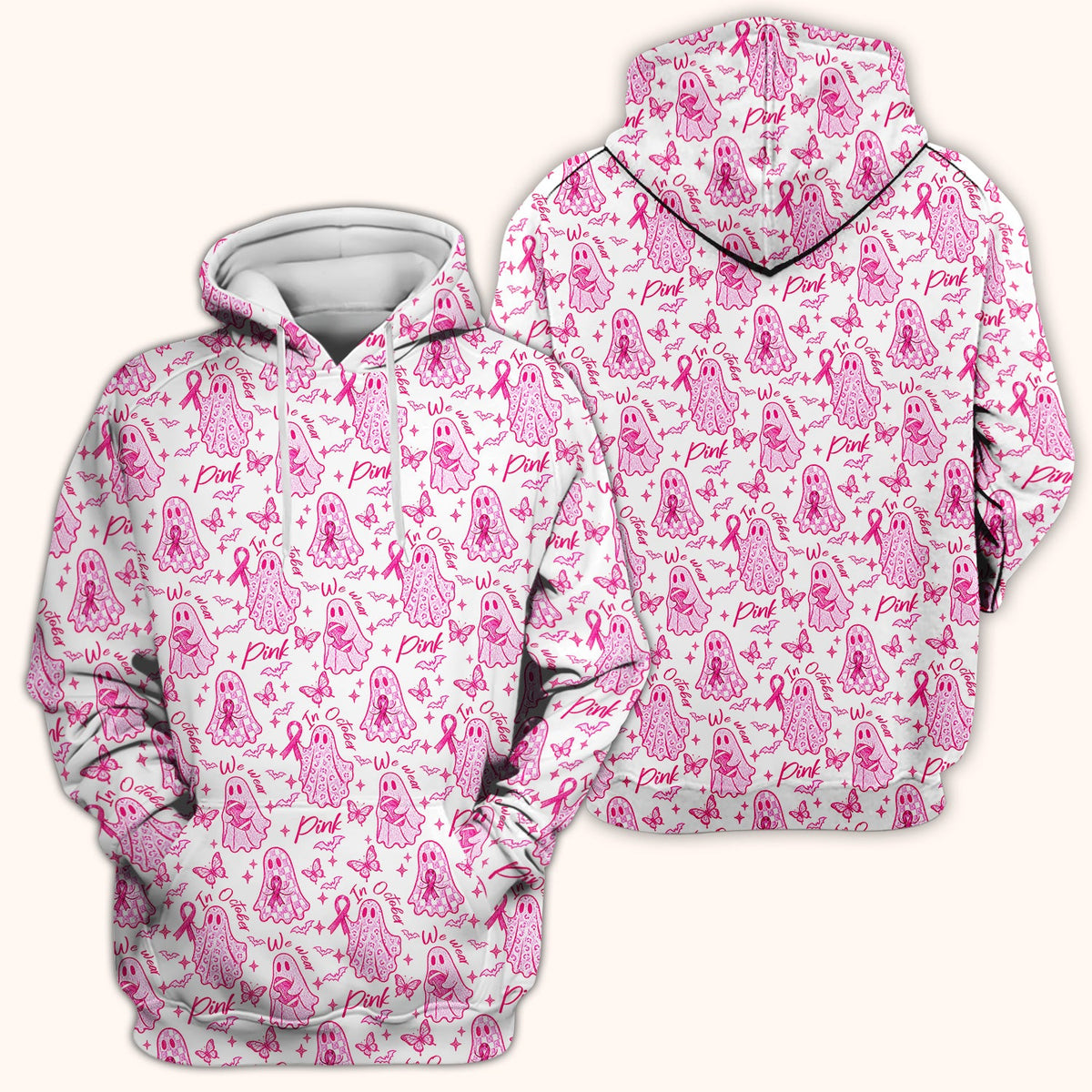 Spooky Pink Ribbon Ghost Nurse Scrub Top