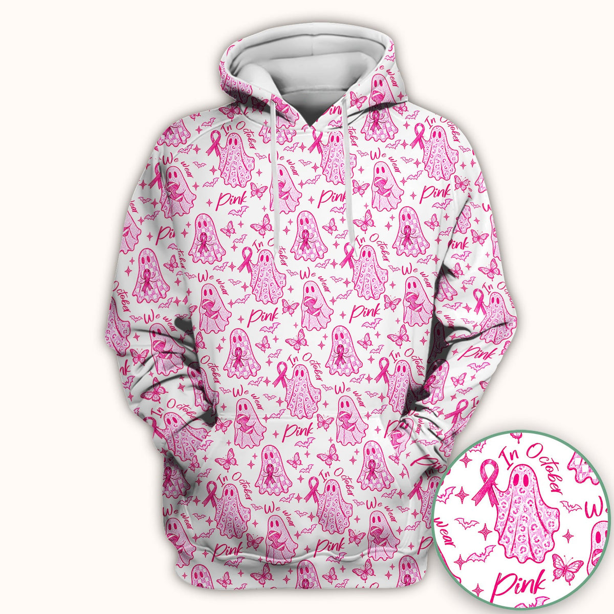 Spooky Pink Ribbon Ghost Nurse Scrub Top