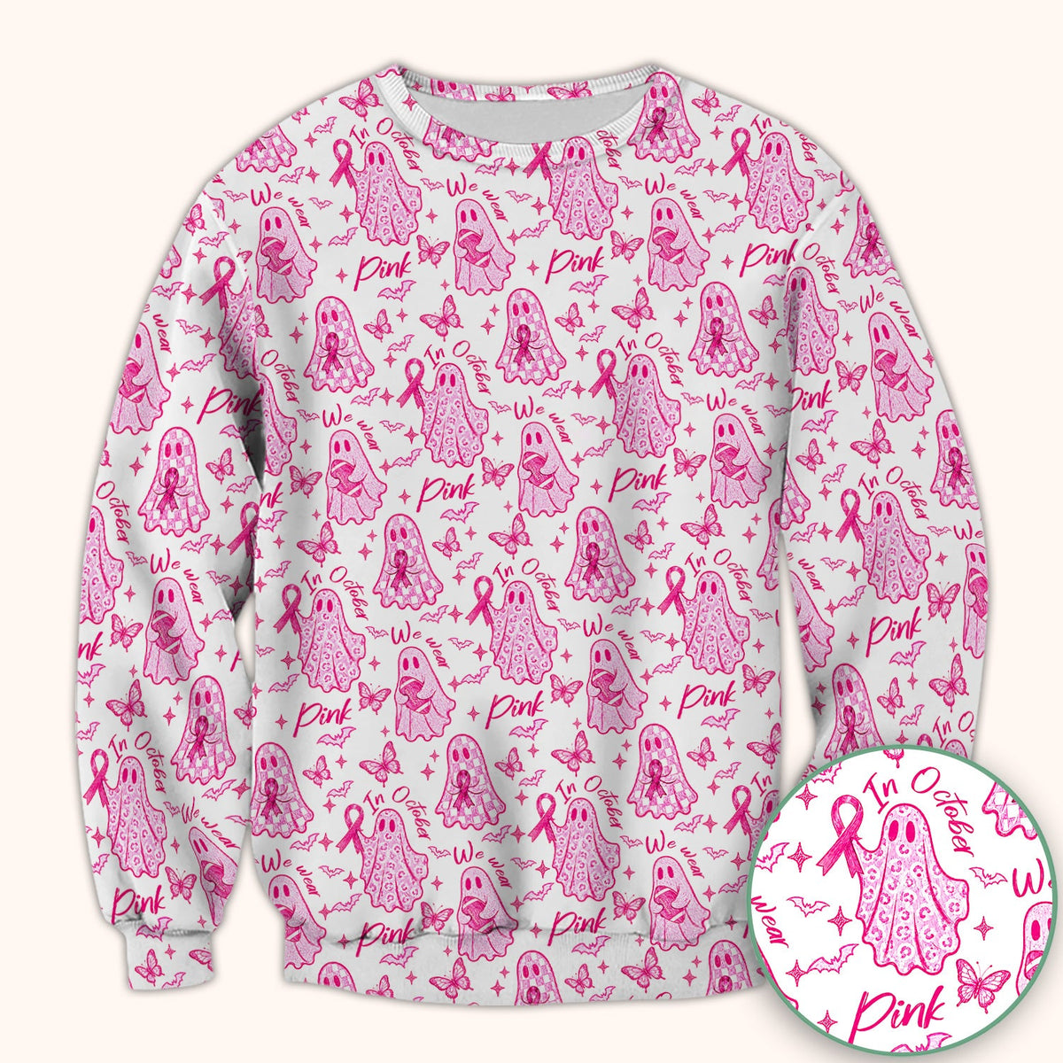Spooky Pink Ribbon Ghost Nurse Scrub Top