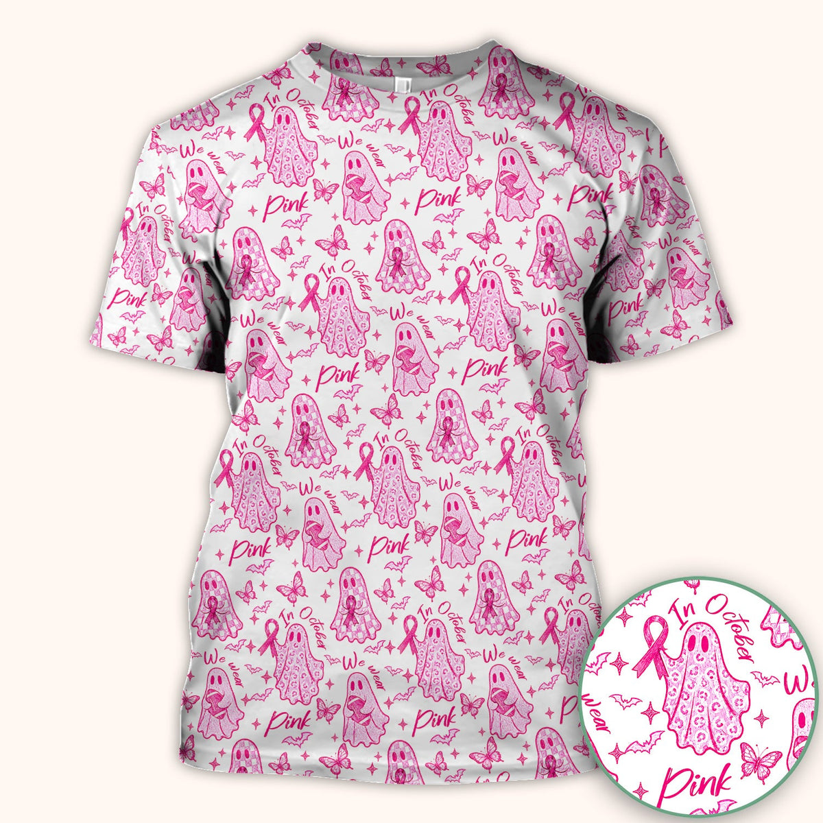 Spooky Pink Ribbon Ghost Nurse Scrub Top