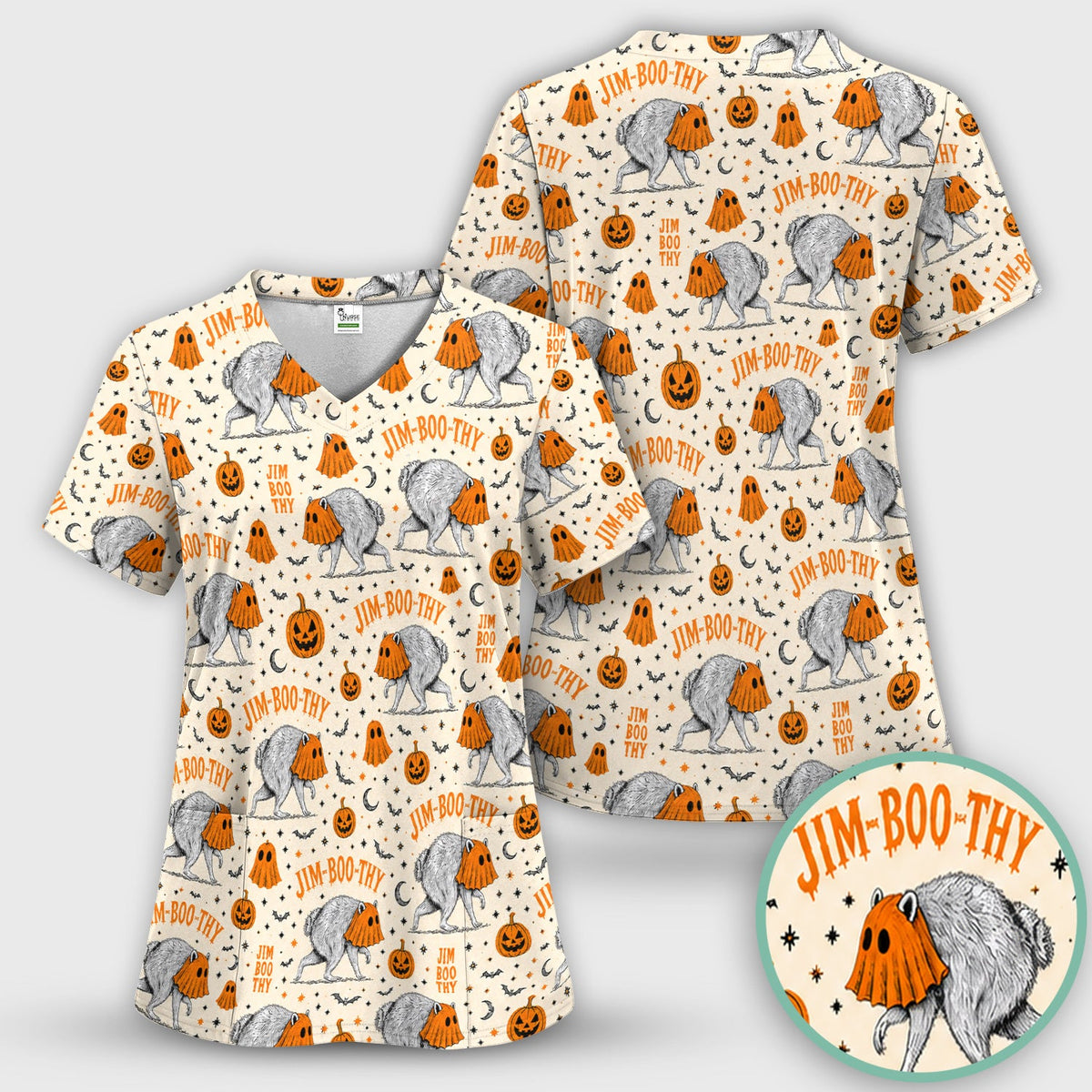Ghost Jimothy Nurse Scrub Top - Halloween Gift