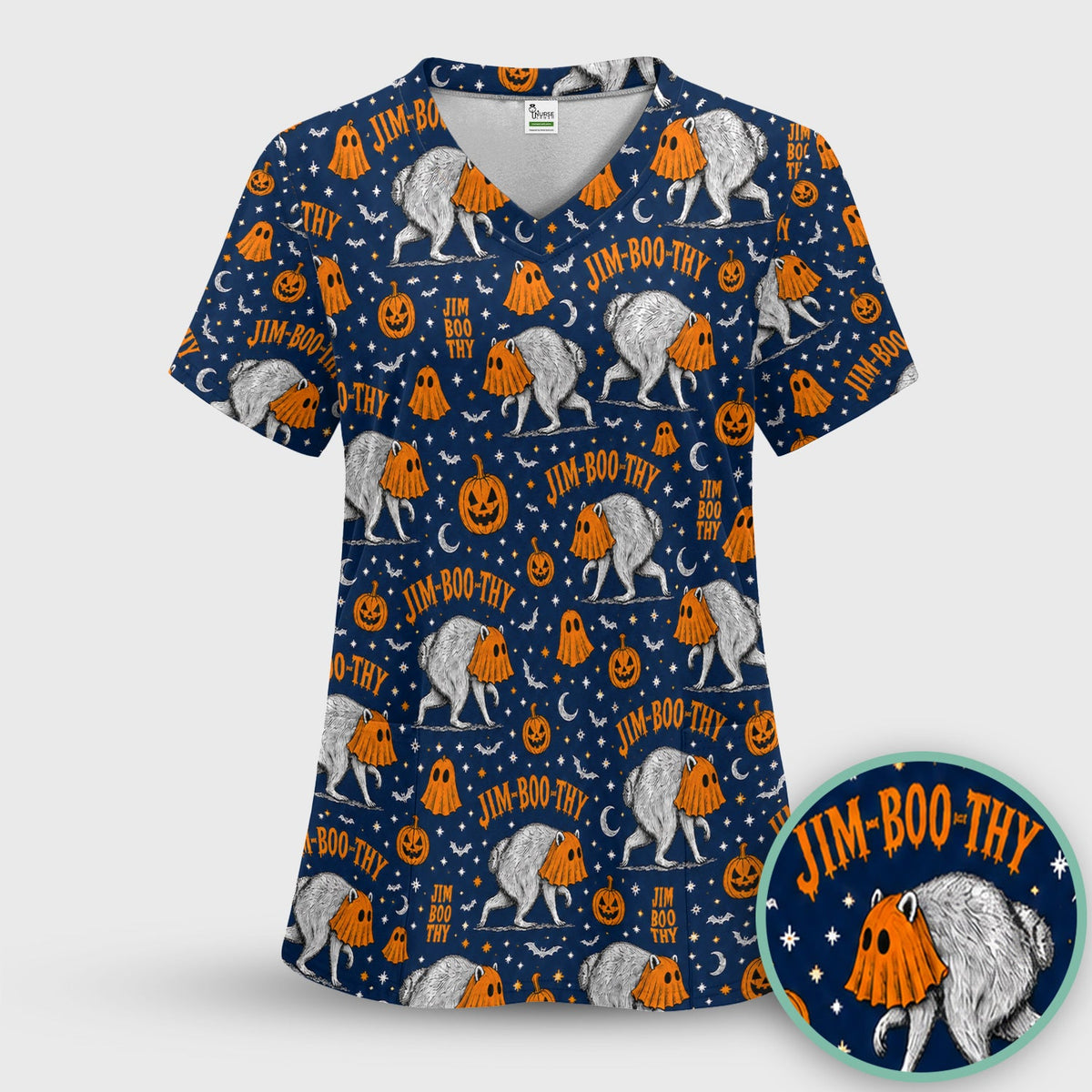 Ghost Jimothy Nurse Scrub Top - Halloween Gift