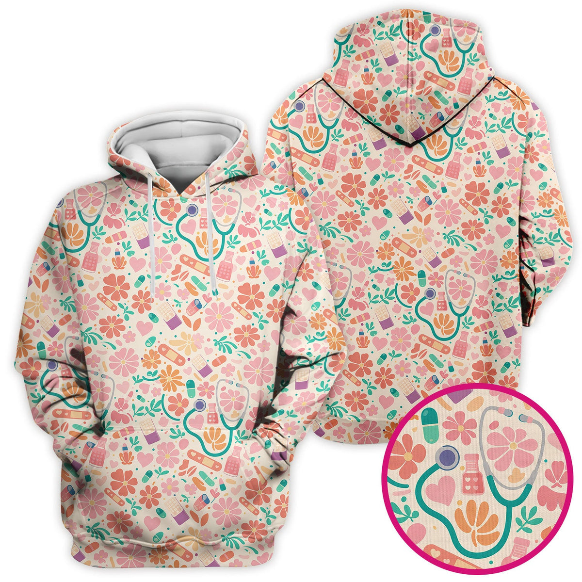Medical Floral Nurse Scrub Top