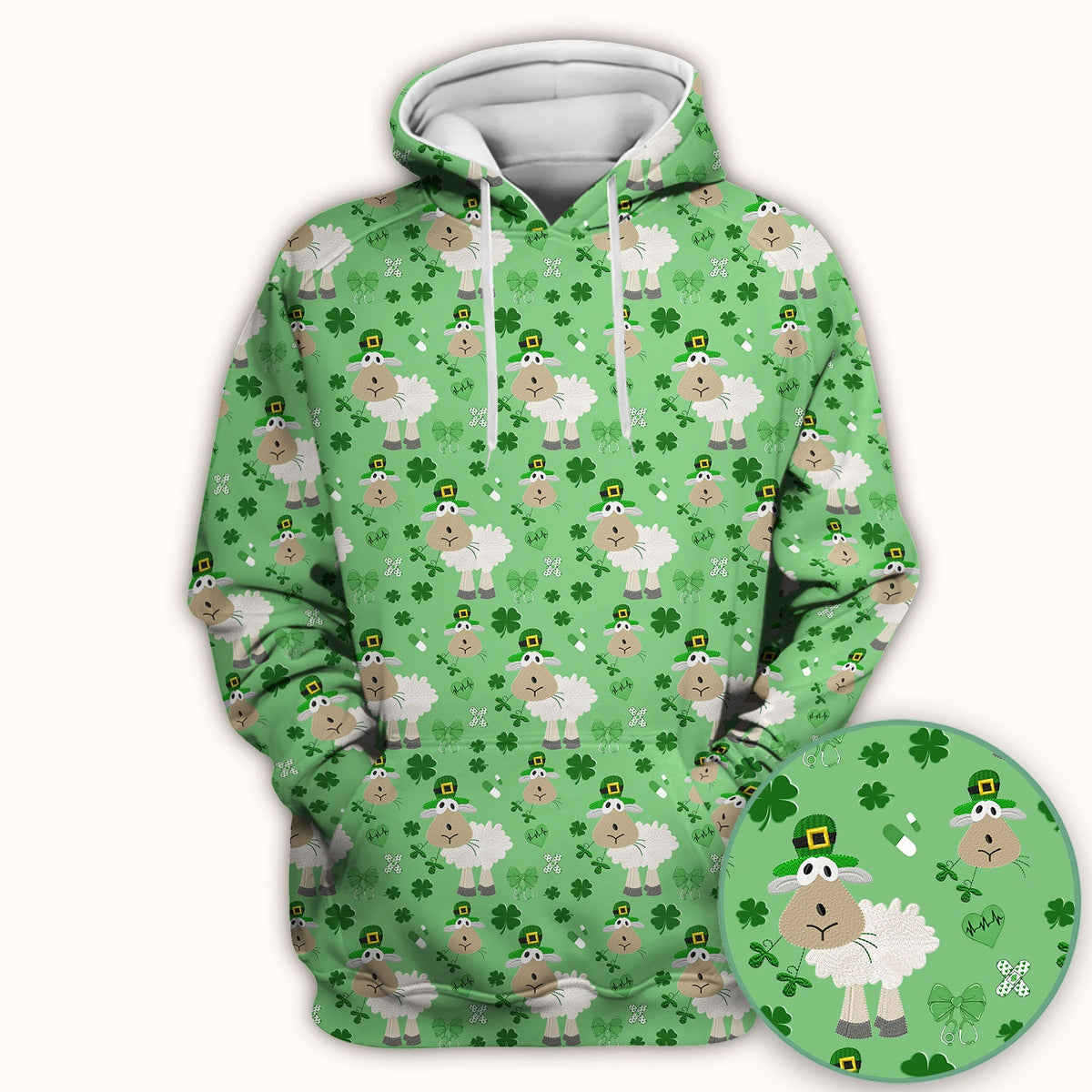 Nurse St. Patrick's Day Scrubs Top, Cute Sheep Shamrock Pattern Nurse Shirt, Breathable Fabrics Nursing Uniform