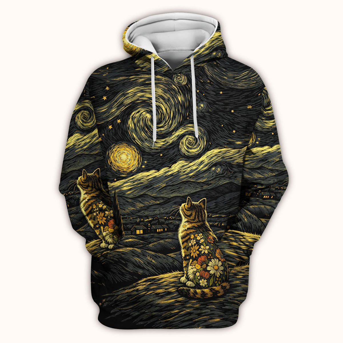 Galaxy Night Sky Cat Flowers Nurse Scrub Top