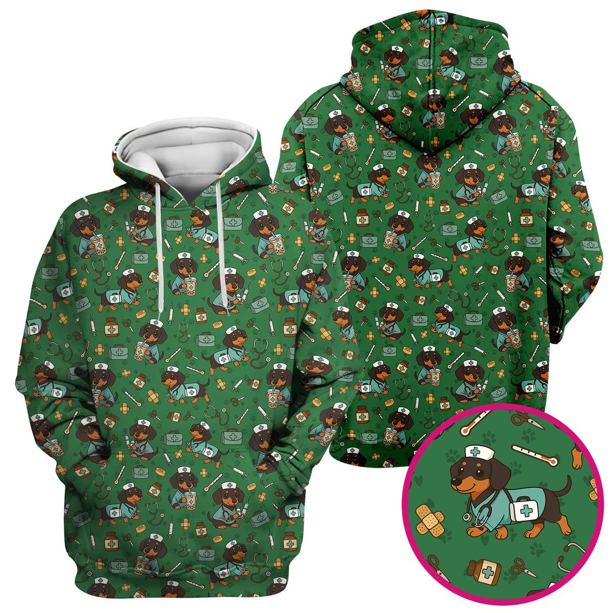 Funny Dachshund Nurse Scrubs - Cute Dog Print Medical Shirt - Holiday Nurse Scrub Top Gift for RN CNA Doctor, Women & Men