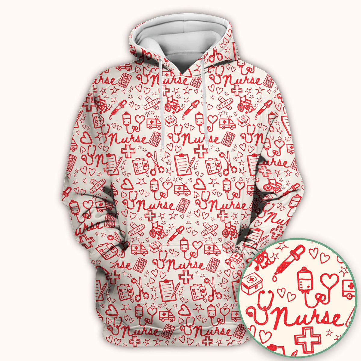 Cute Nurse Heart Medical Pattern Scrub Top, Comfortable Scrubs for Nurses