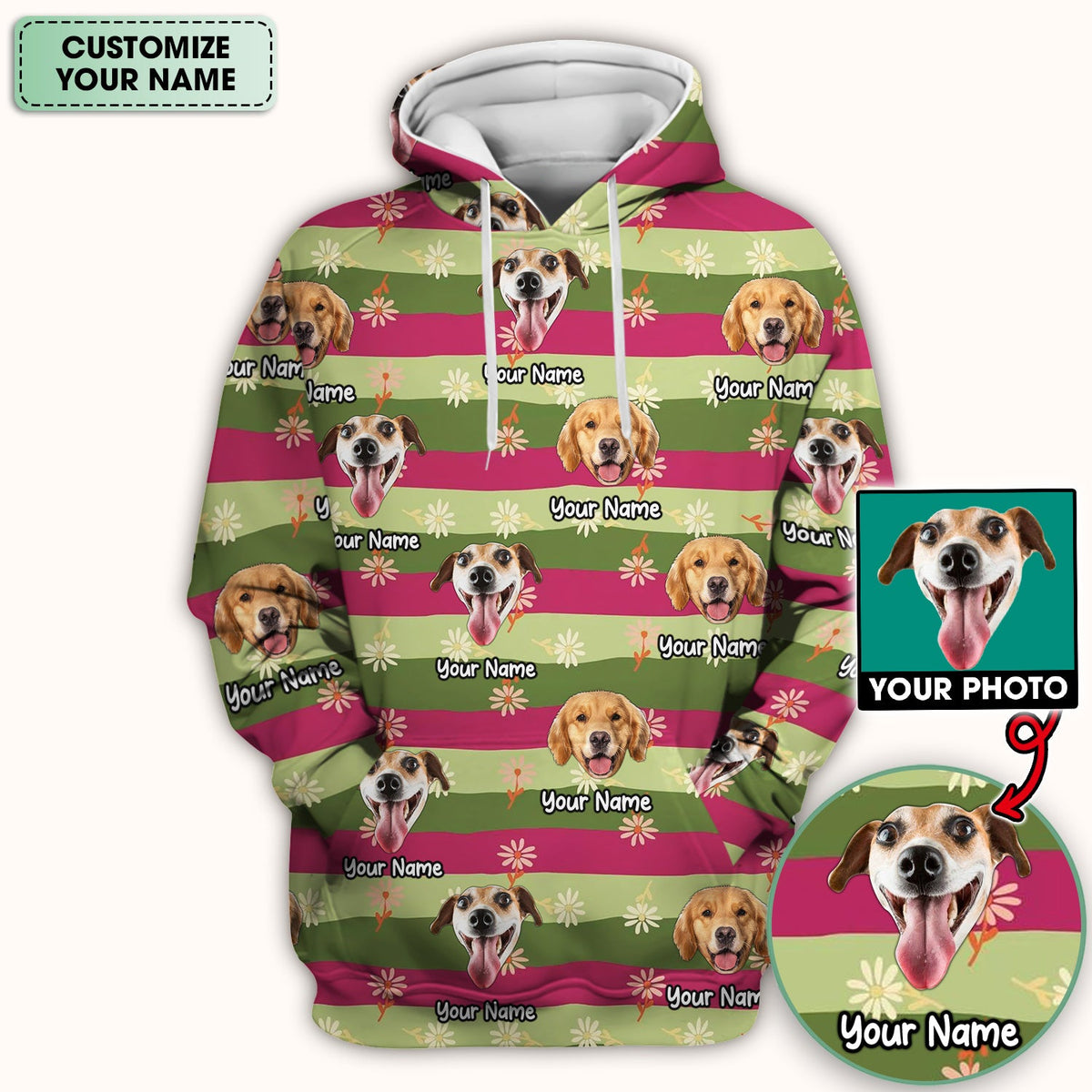 Personalized Dog Photo Spring Stripes Nurse Scrub Top