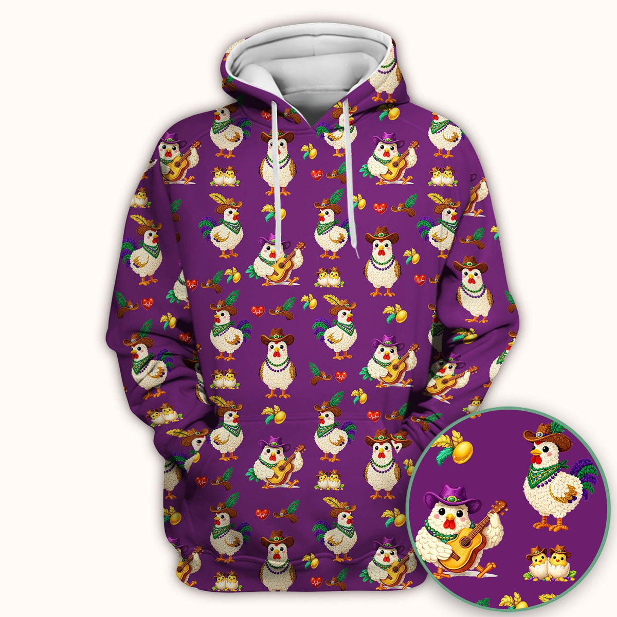 Mardi Gras Rooster Cowboy Nurse Scrub Top