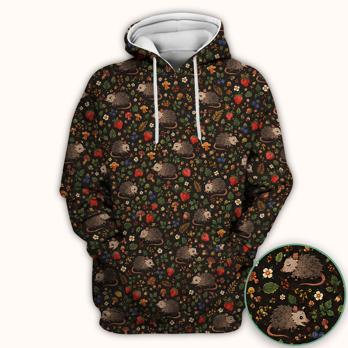 Woodland Opossum Berry Mushroom Nurse Scrub Top