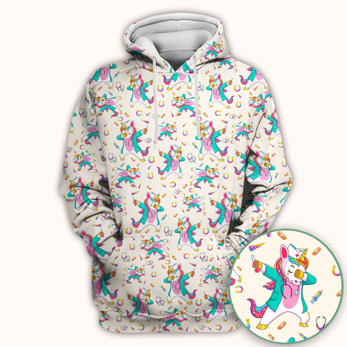 Cute Unicorn Nurse Dance Pattern Scrub Top, Breathable Fabrics Nursing Uniform