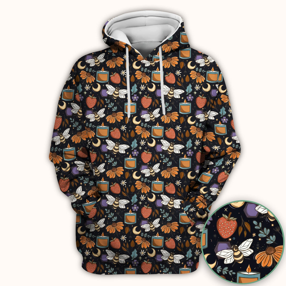 Bee Strawberry Floral Candle Nurse Scrub Top