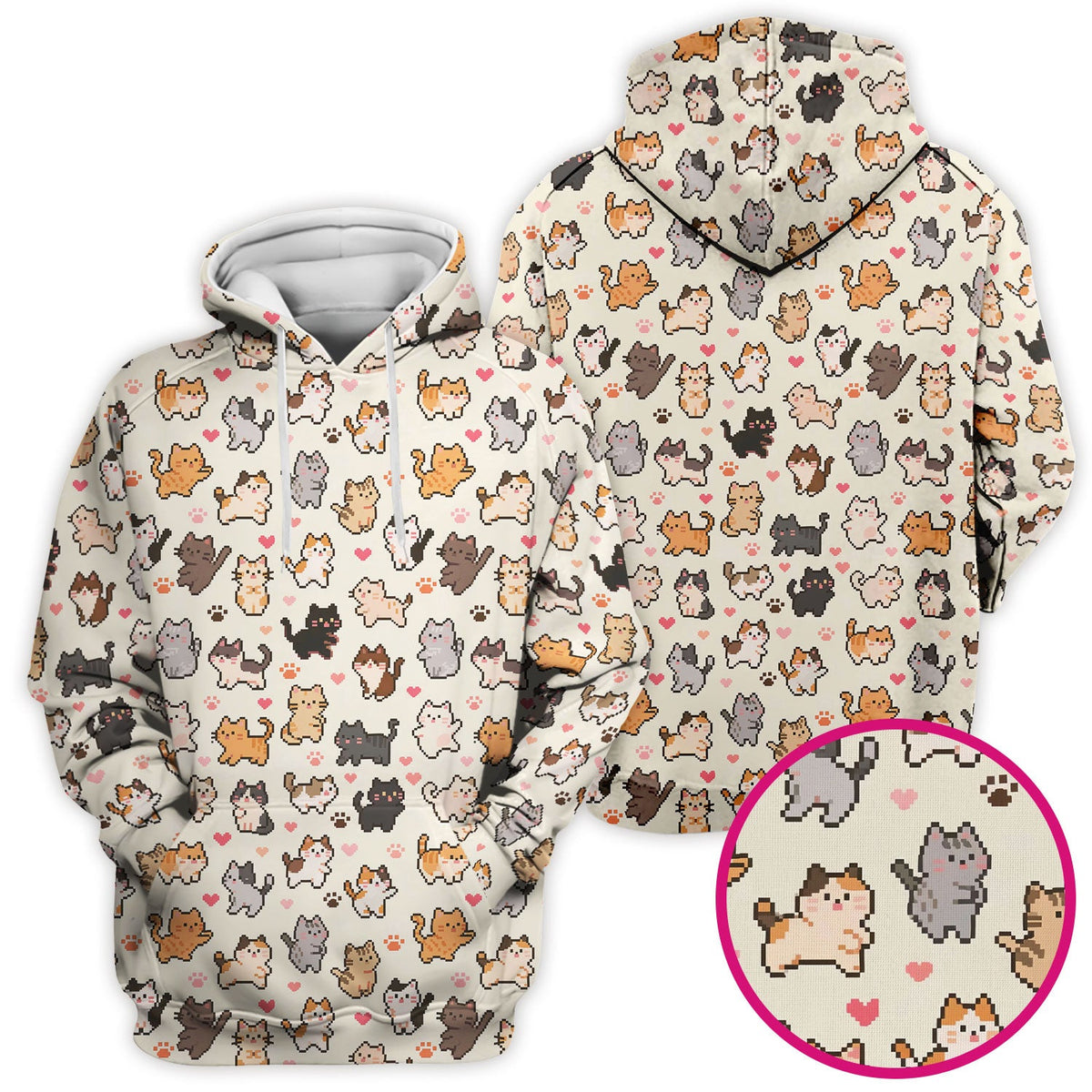 Pixel Cat Heart Paw Nurse Scrub Top