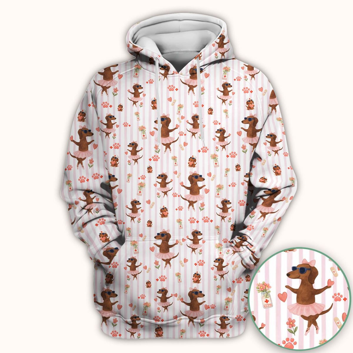 Dachshund Ballet Tutu Hearts Nurse Scrub Top
