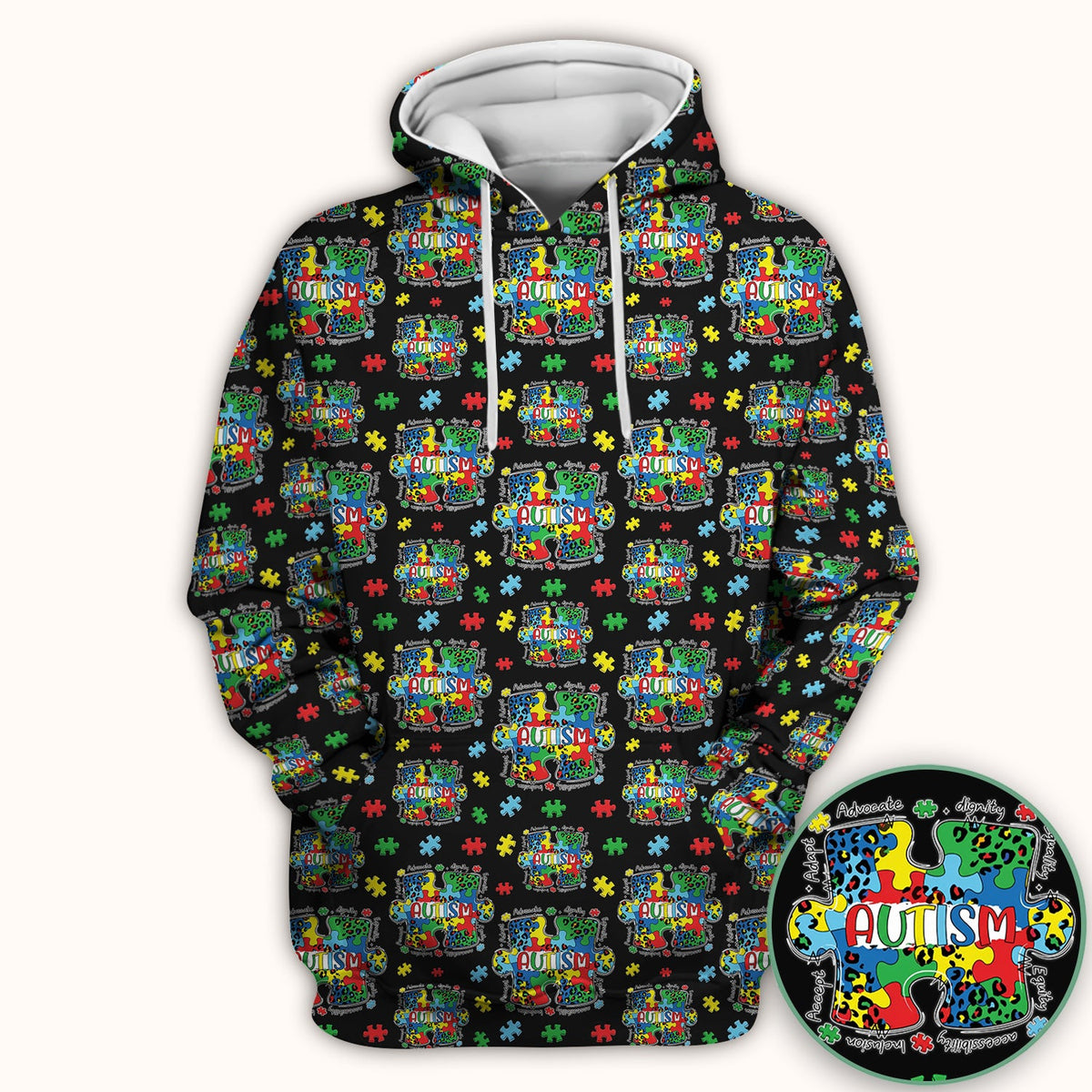 Autism Awareness Puzzle Black White Nurse Scrub Top