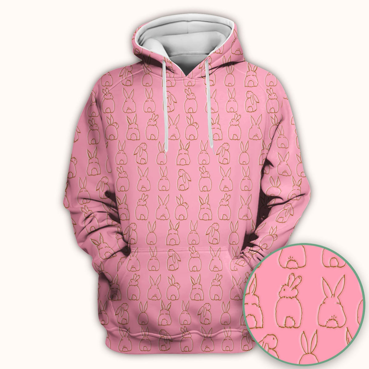Cartoon Bunny Line Art Nurse Scrub Top - Easter Gift