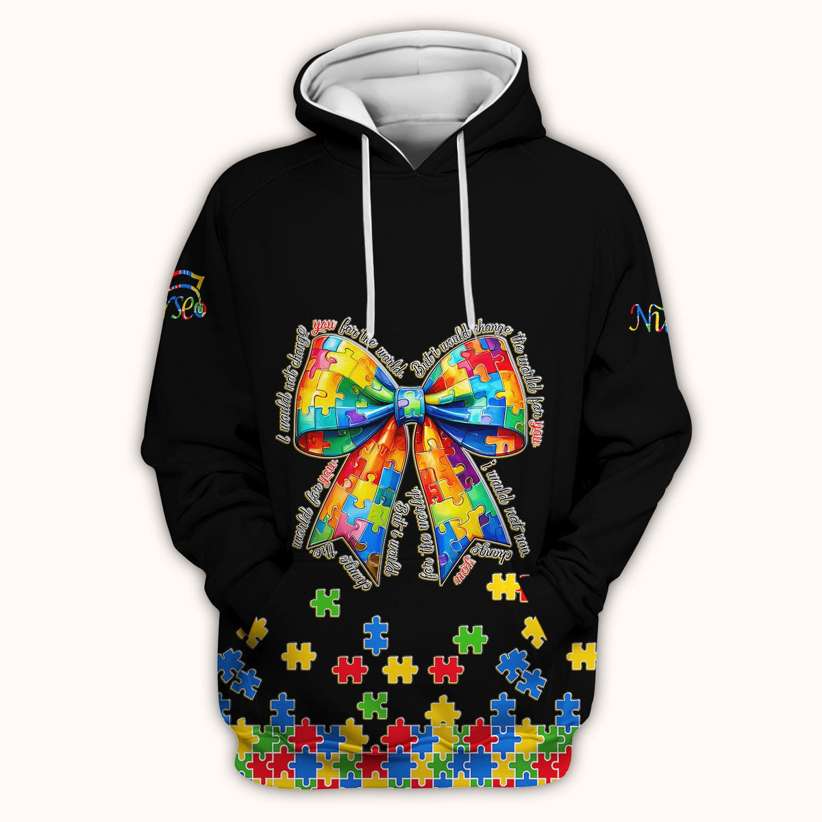 Autism Puzzle Bow Colorful Pieces Nurse Scrub Top