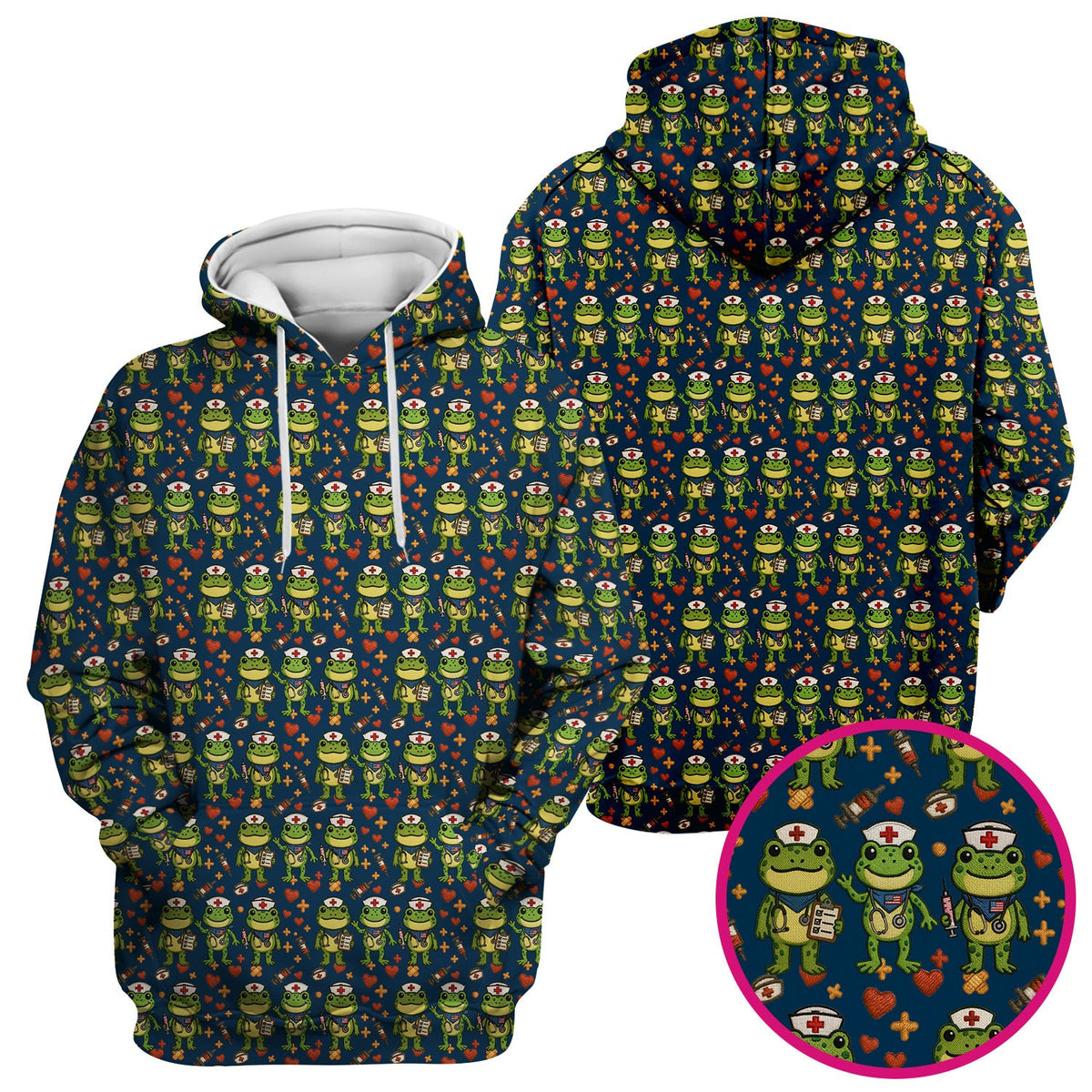 Frog Pattern Scrub Top, Cute Frog Scrub Shirt, Breathable Fabrics Nursing Uniform