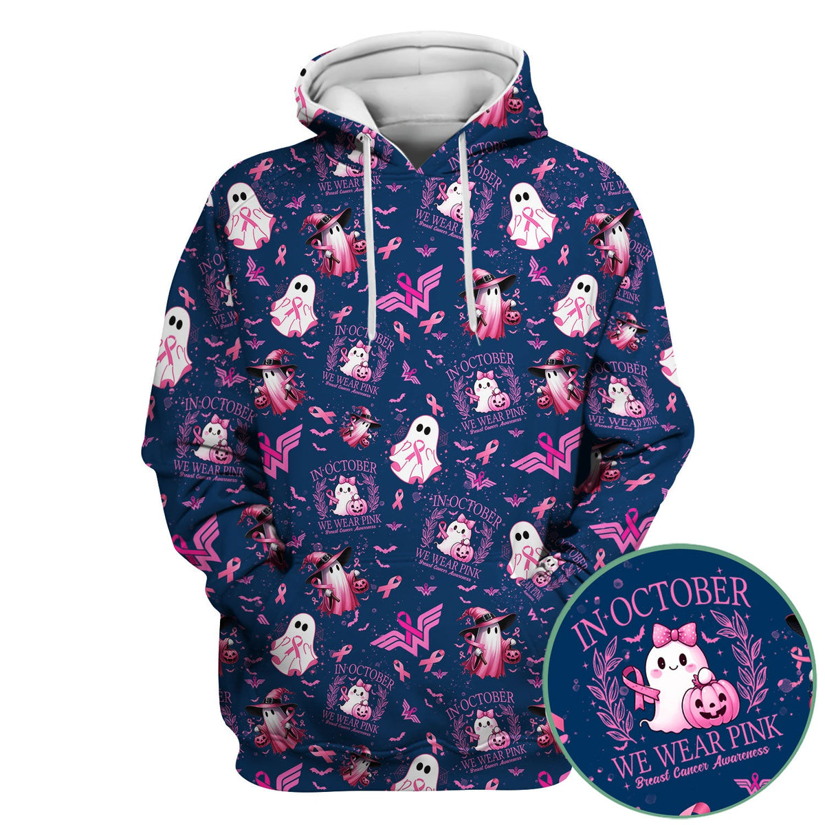 Pink Ribbon Ghost Witch Nurse Scrub Top - Breast Cancer Gift