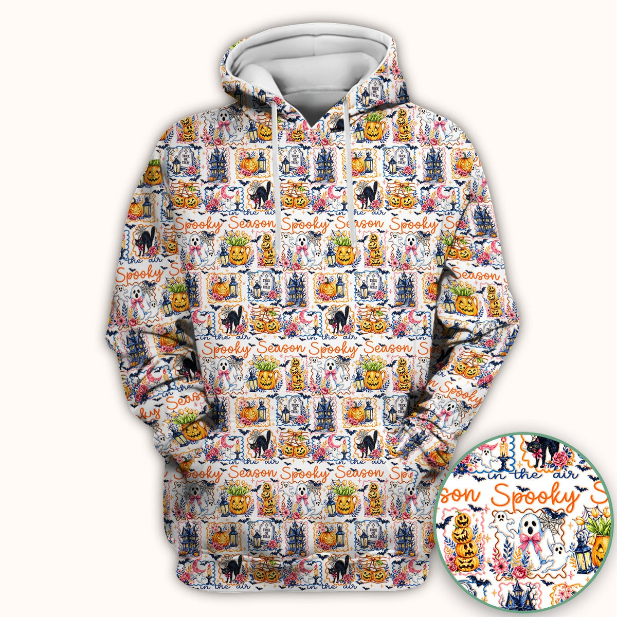 Spooky Pumpkin Ghost Pattern Nurse Scrub Top