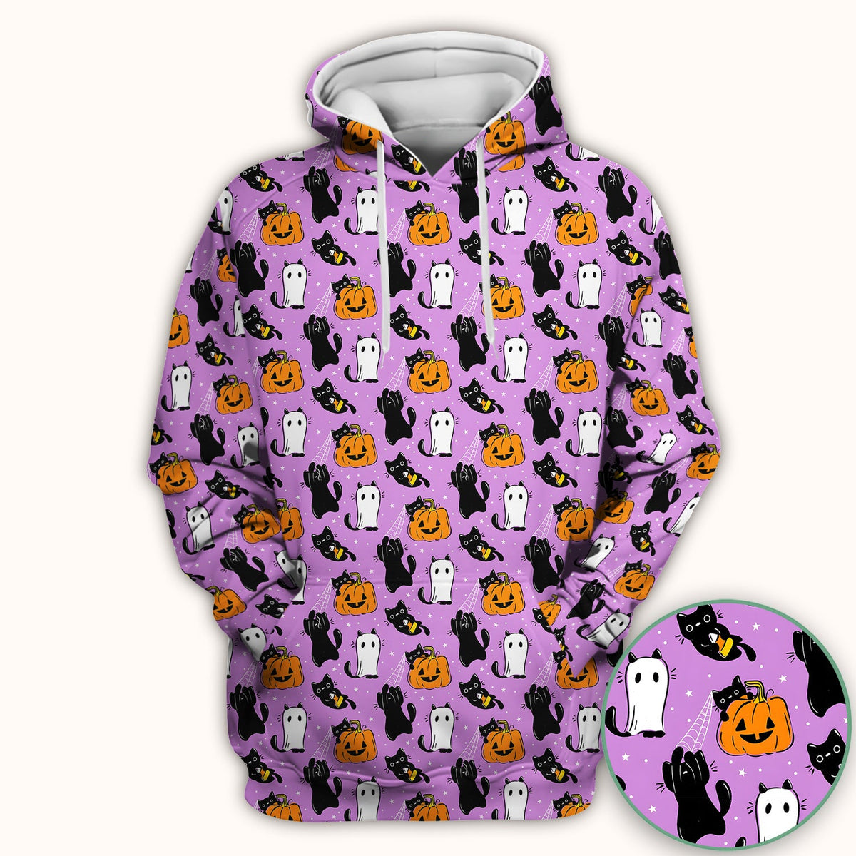 Purple Halloween Black Cat Nurse Scrub Top