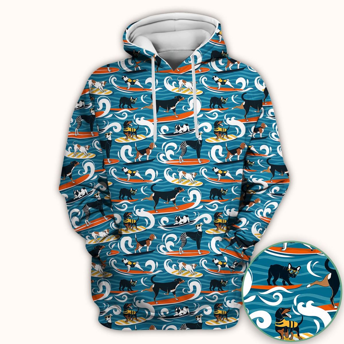 Surfing Dogs Ocean Wave Nurse Scrub Top