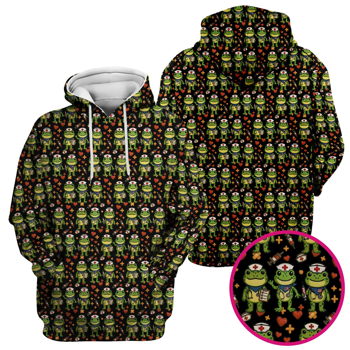 Frog Pattern Scrub Top, Cute Frog Scrub Shirt, Breathable Fabrics Nursing Uniform