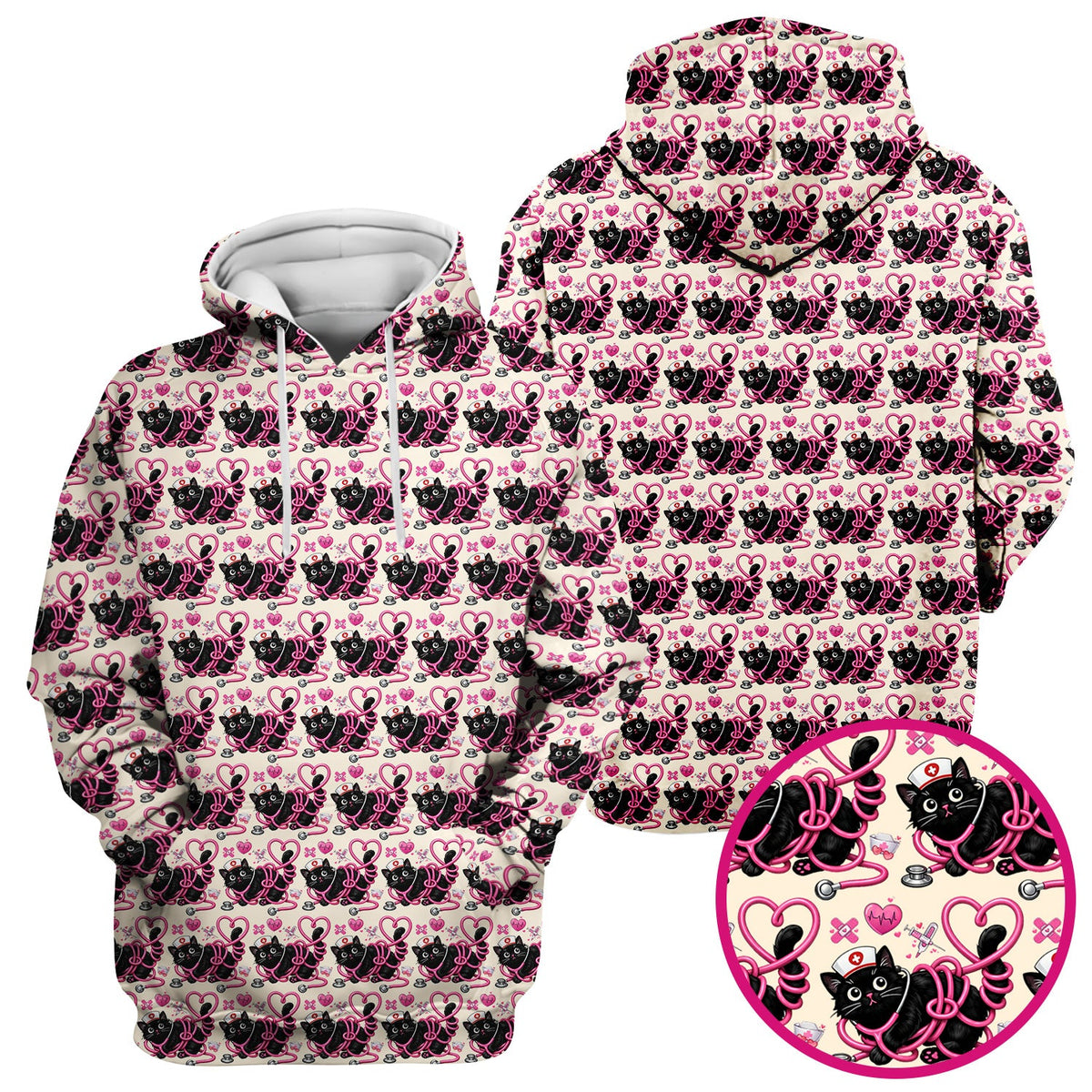 Valentine Cat Nurse Heart Scrub Top