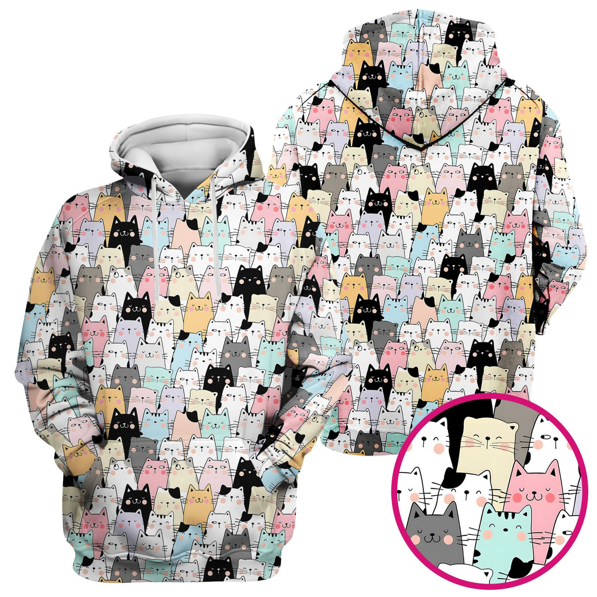 Cartoon Cat Crowd Nurse Scrub Top