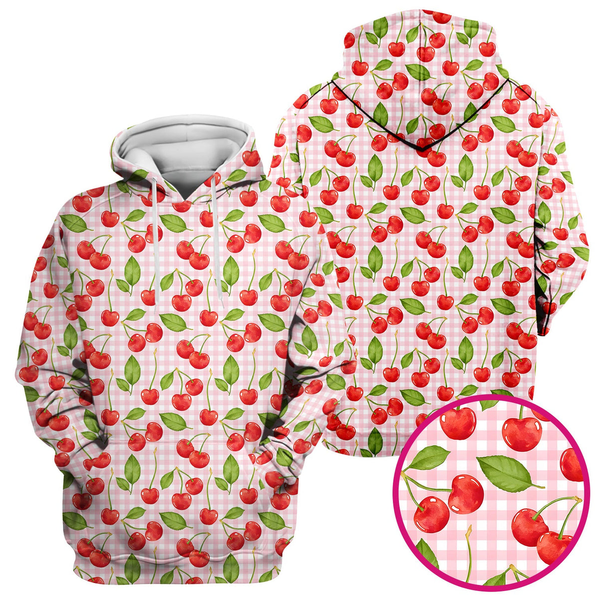 Sweet Red Cherry Gingham Pattern Scrub Top, Comfortable Scrubs for Nurses